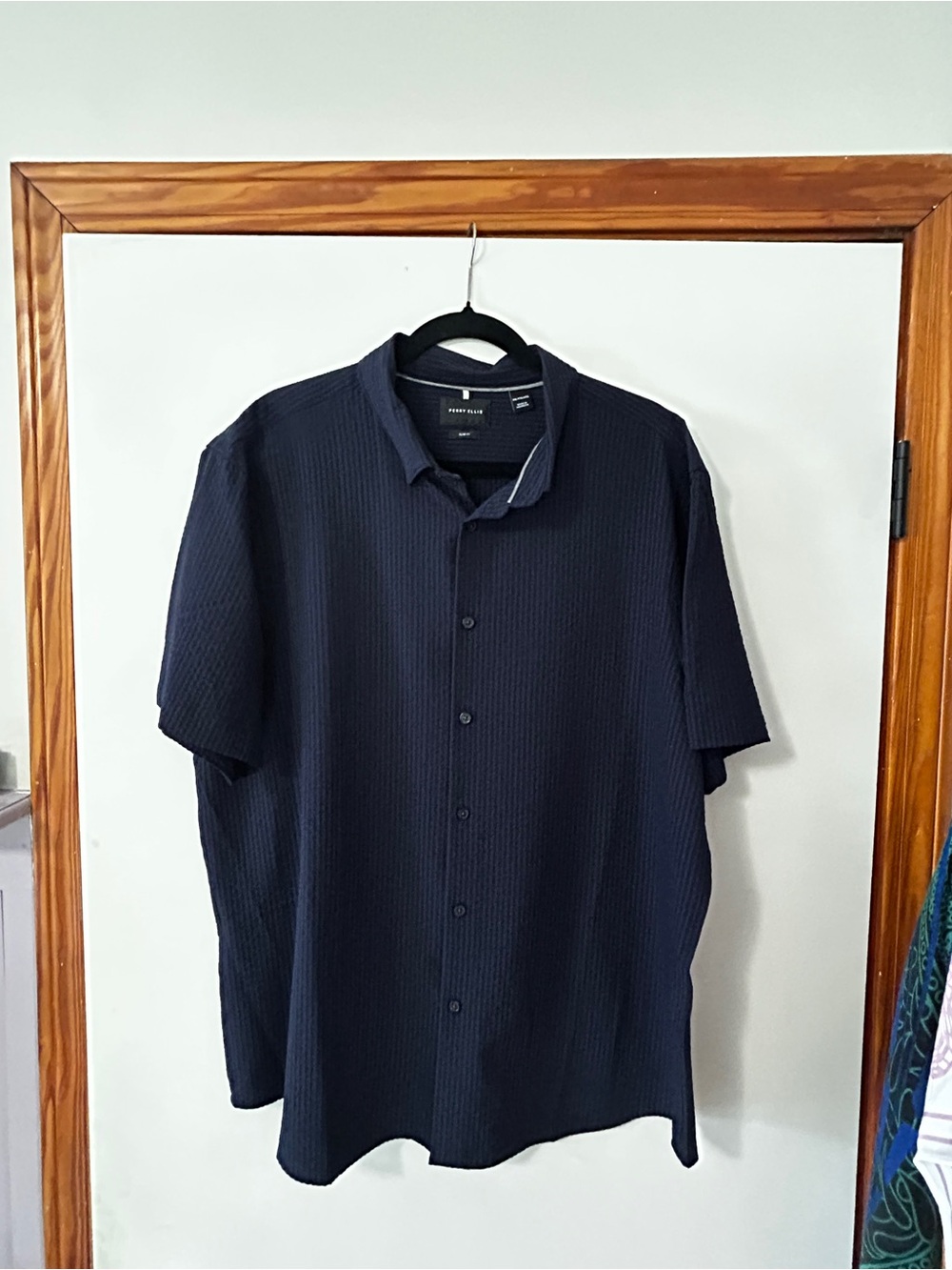 Perry Ellis Slim Fit Stretch Seersucker Short Sleeve Shirt - XXL